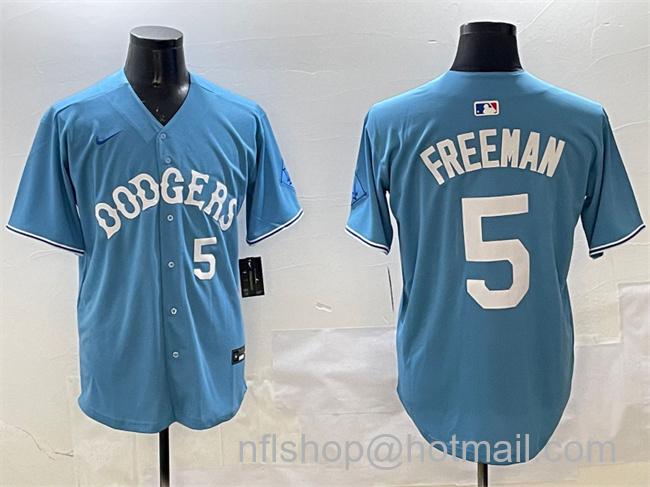 Men's Los Angeles Dodgers #5 Freddie Freeman Light Blue Limited Stitched Baseball Jersey
