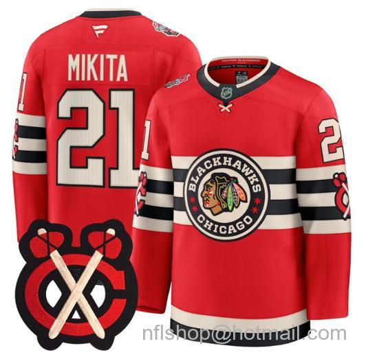 Men's Chicago Blackhawks Stan Mikita #21 Winter Classic Patch Red Stitched Jersey