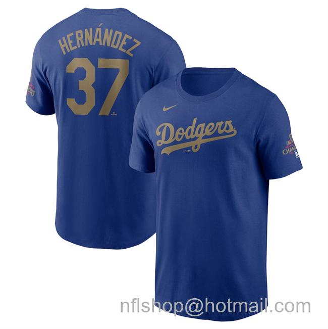 Men's Los Angeles Dodgers #37 Teoscar Hernandez Royal 2025 Gold Collection Name & Number T-Shirt