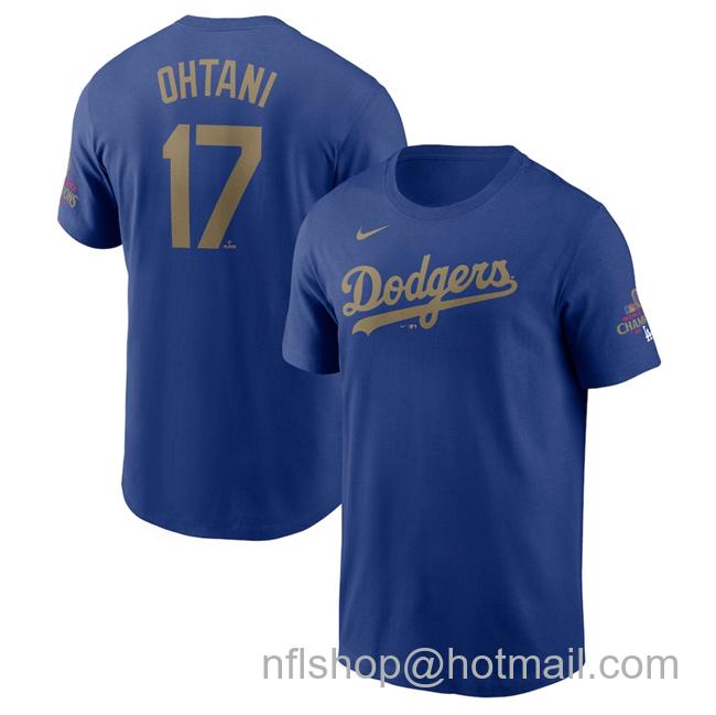 Men's Los Angeles Dodgers #17 Shohei Ohtani Royal 2025 Gold Collection Name & Number T-Shirt