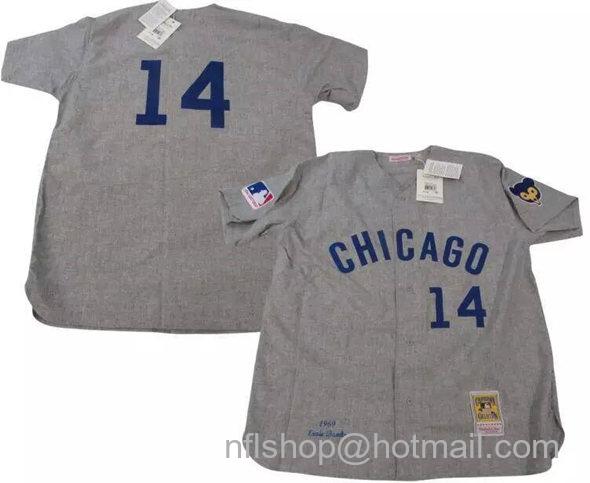 Men's Chicago Cubs #14 Ernie Banks Gray 1969 Throwback Stitched Baseball Jersey