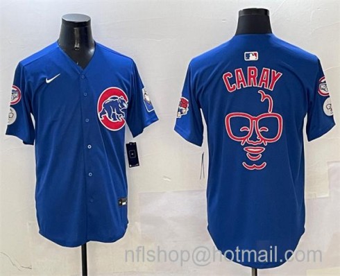 Men's Chicago Cubs Royal Harry Caray 'Holy Cow' Patch Limited Stitched Baseball Jersey