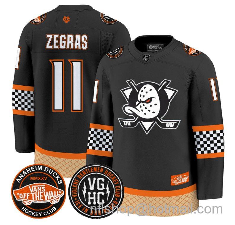 Men's Anaheim Ducks Trevor Zegras #11 Checkerboard 2025 Premium Stitched Black Jersey