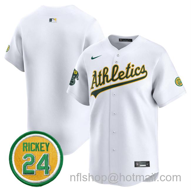 Men's Oakland Athletics Blank White 2024 Home Limited With Rickey Henderson Patch Stitched Jersey