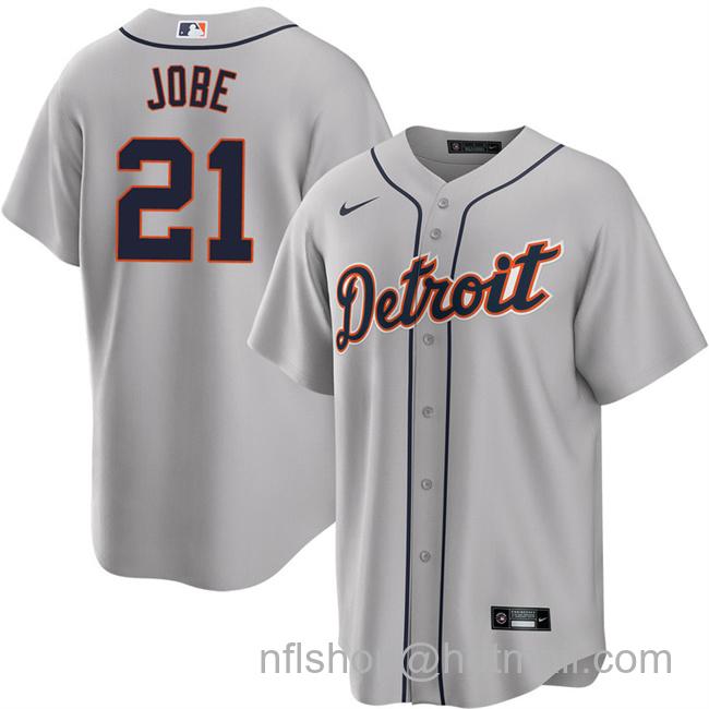 Men's Detroit Tigers #21 Jackson Jobe Grey Cool Base Stitched Baseball Jersey