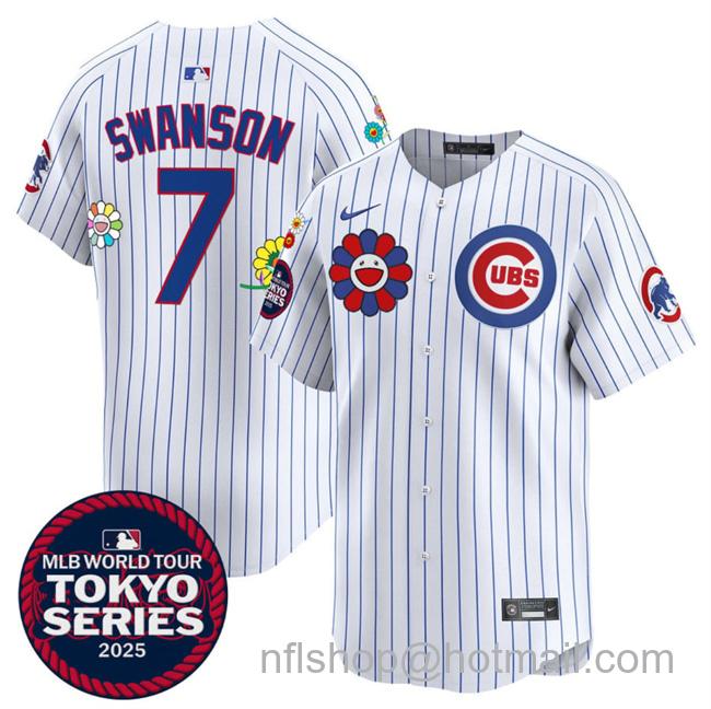 Men's Chicago Cubs #7 Dansby Swanson White 2025 Tokyo Series Limited Stitched Baseball Jersey
