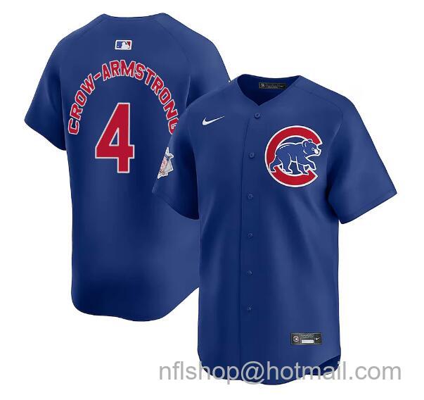 Men's Chicago Cubs #4 Pete Crow-Armstrong Royal Limited Stitched Baseball Jersey