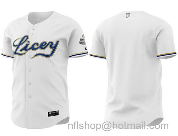 Men's Tigres del Licey Full Button White Stitched Baseball Jersey