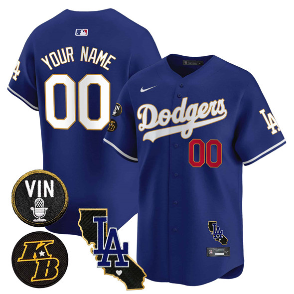 Men's Los Angeles Angels Active Player Custom Royal 2025 Vin Patch & Kobe Bryant V2 Vapor Limited Stitched Baseball Jersey