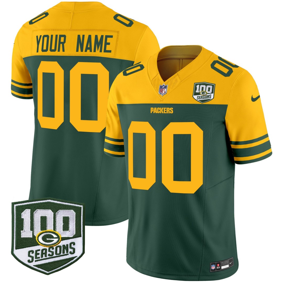 Green Bay Packers Throwback 100th Season Patch Nike Vapor Limited Custom NFL Football Jersey Green - All Stitched
