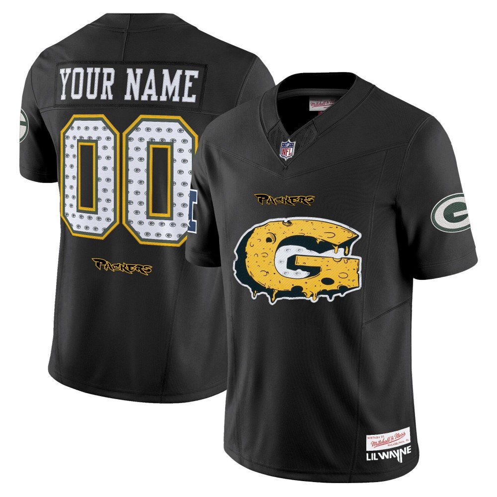 Green Bay Packers 'Cheesehead' x 'Tha Carter VI' Style Vapor Limited Throwback Black Custom Stitched Football Jersey