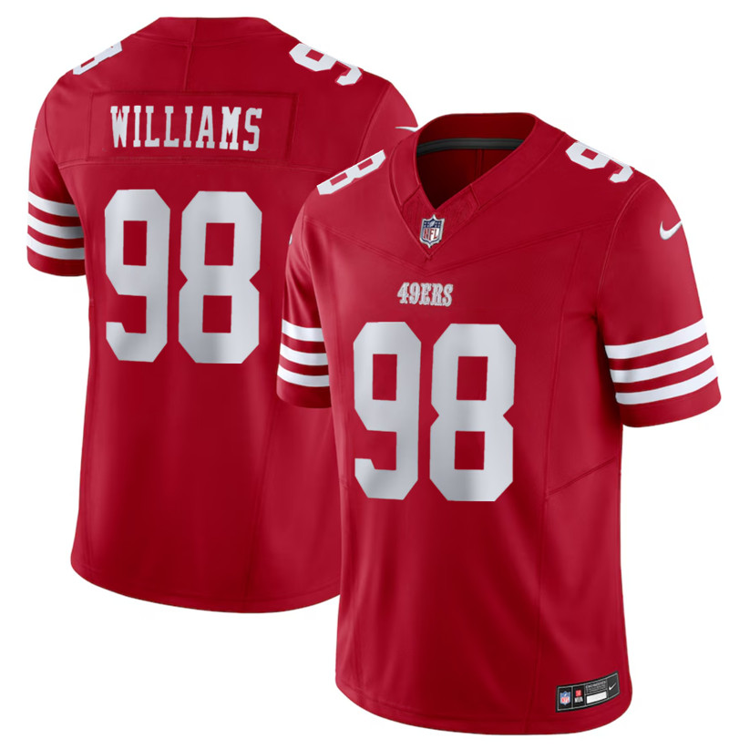 Men's San Francisco 49ers #98 Mykel Williams Red 2025 Draft F.U.S.E. Vapor Limited Stitched Football Jersey