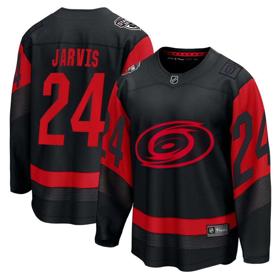 Men's Carolina Hurricanes #24 Seth Jarvis Black Stitched Hockey Jersey
