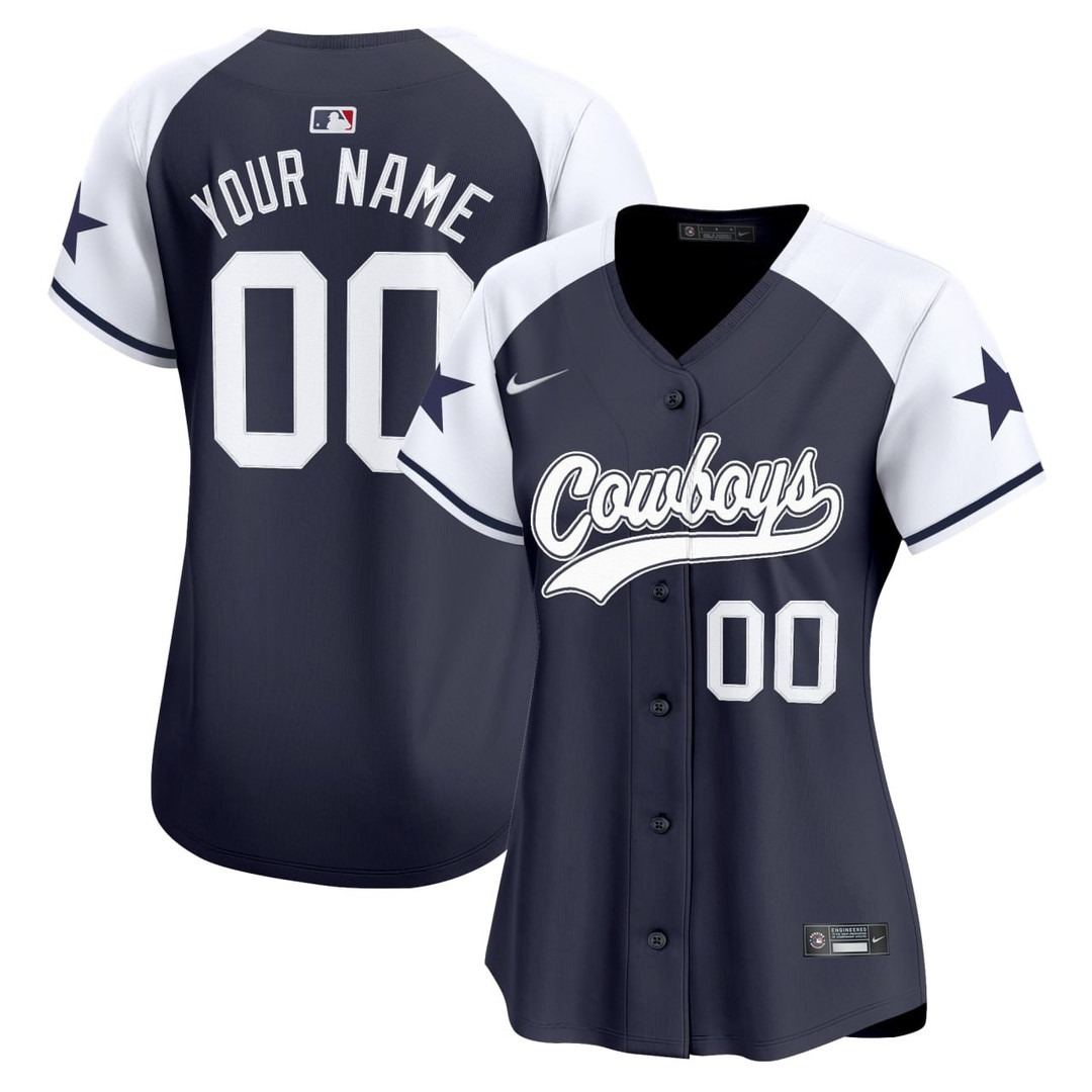 Women's Dallas Cowboys Custom Baseball Limited Navy thanksgiving Jersey - All Stitched