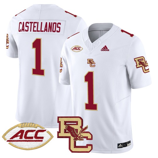 Men's Boston College Eagles #1 Thomas Castellanos White 2024 Vapor Limited Stitched Football Jersey
