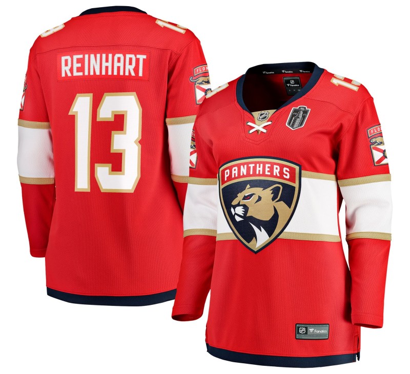Women's Florida Panthers #13 Sam Reinhart Red 2025 Stanley Cup Final Home Stitched Hockey Jersey
