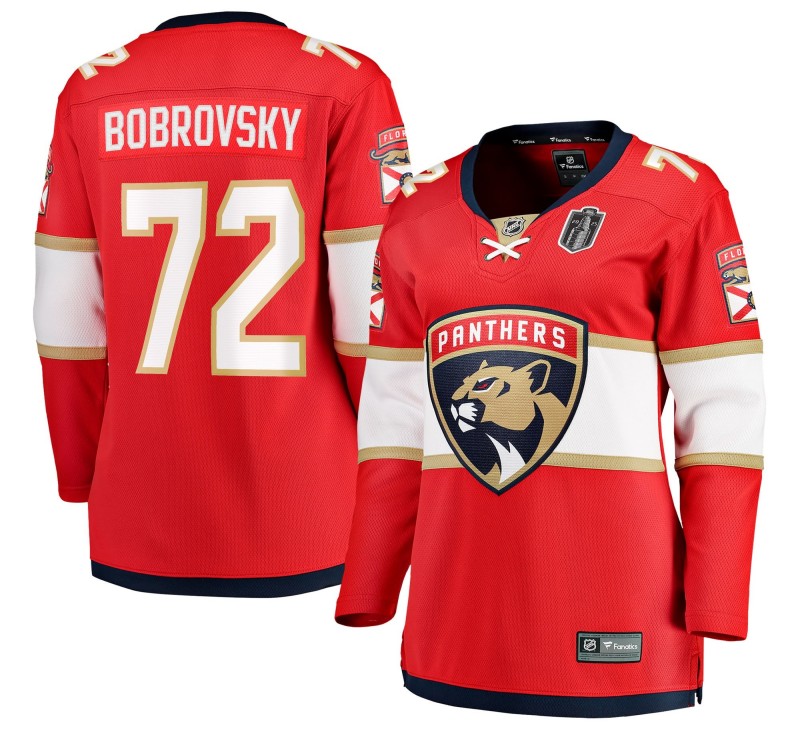 Women's Florida Panthers #72 Sergei Bobrovsky Red 2025 Stanley Cup Final Home Stitched Hockey Jersey