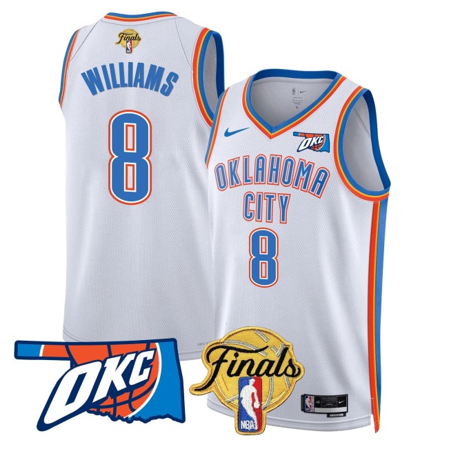 Men's Oklahoma City Thunder #8 Jalen Williams NBA Finals Patch White Association Stitched Basketball Jersey