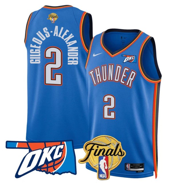 Men's Oklahoma City Thunder #2 Shai Gilgeous-Alexander NBA Finals Patch Blue Icon Stitched Basketball Jersey