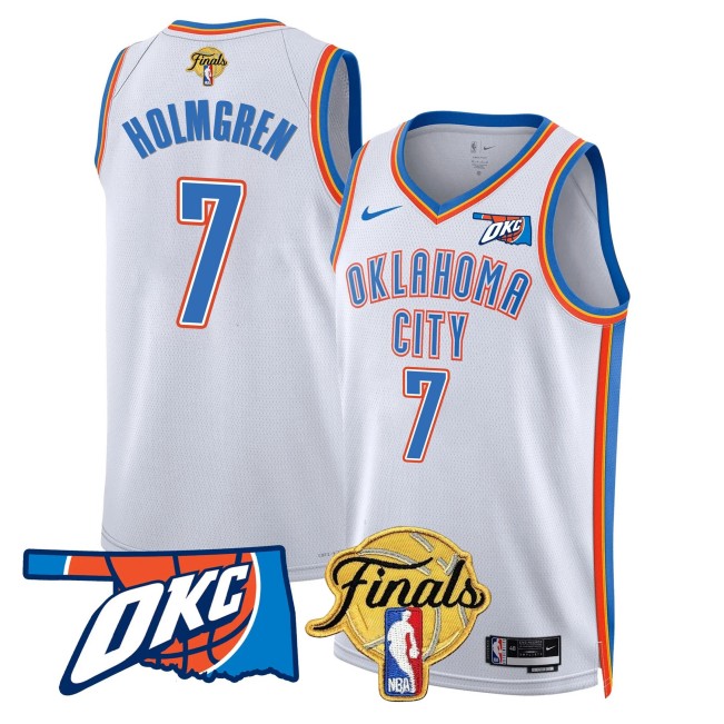 Men's Oklahoma City Thunder #7 Chet Holmgren NBA Finals Patch White Association Stitched Basketball Jersey