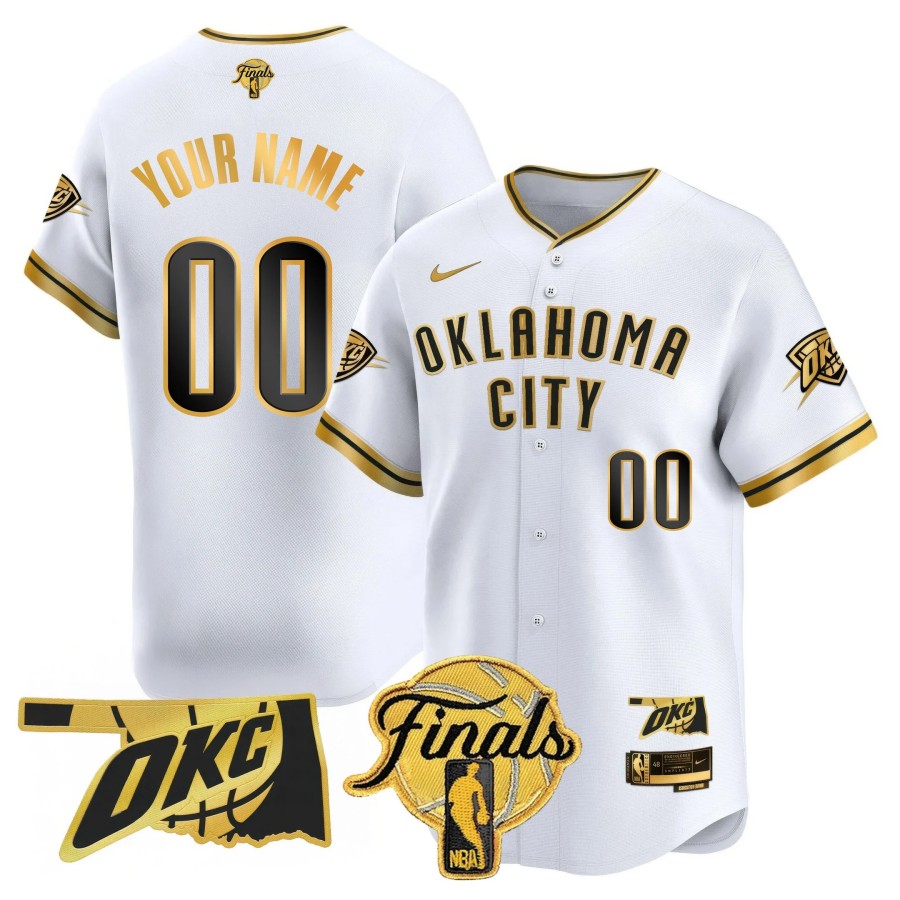 Oklahoma City Thunder Active Player Custom White Gold NBA Finals Patch Limited Stitched Baseball Jersey