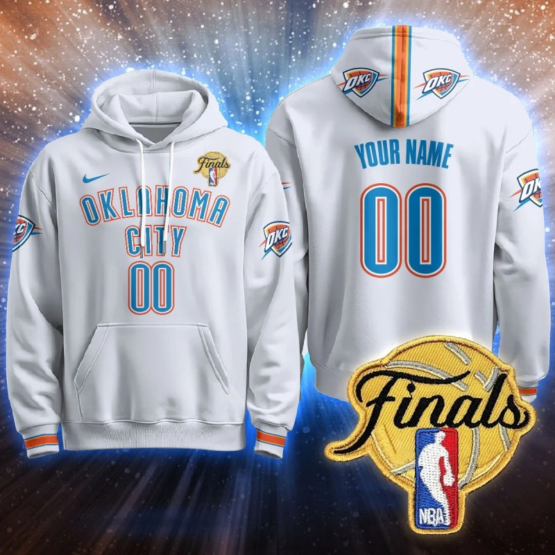 Men's Oklahoma City Thunder Active Player Custom Association White 2025 NBA Final Patch Stitched Hoodie
