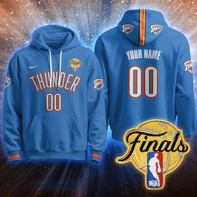 Men's Oklahoma City Thunder Active Player Custom Icon Blue 2025 NBA Final Patch Stitched Hoodie