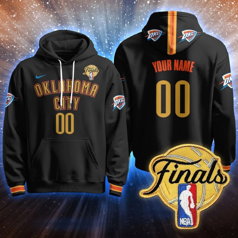 Men's Oklahoma City Thunder Active Player Custom City Connect Black 2025 NBA Final Patch Stitched Hoodie