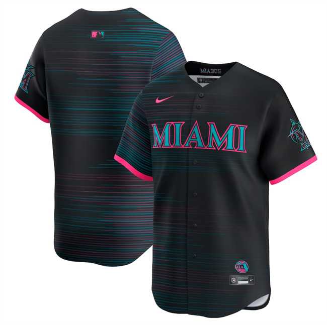 Men's Miami Marlins Blank Black 2025 City Connect Limited Stitched Baseball Jersey