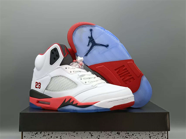 UNISEX Running Weapon Air Jordan 5 White Red Shoes 097