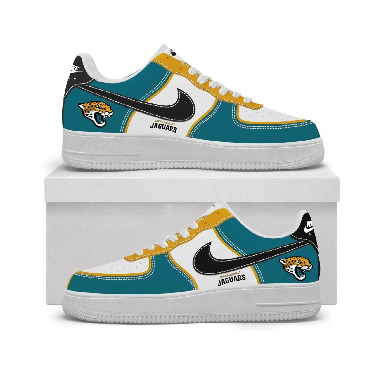 Jacksonville Jaguars Teal & White Air Force 1 Shoes