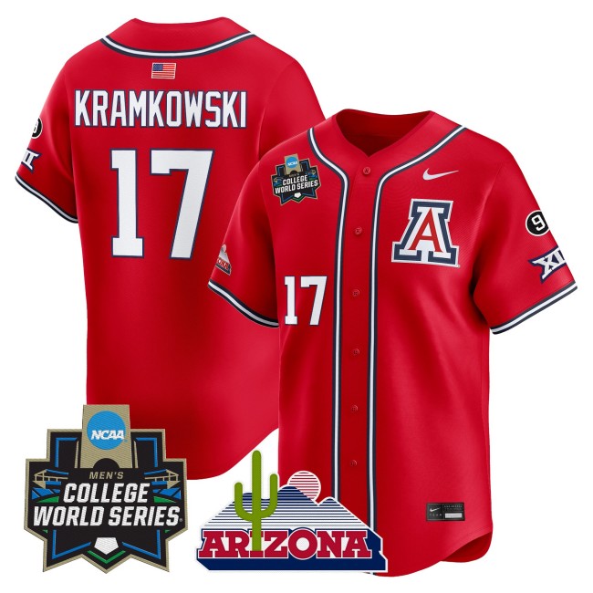 Men's Arizona Wildcats #17 Owen Kramkowski Red 2025 World Series Vapor Premier Limited College Baseball Jersey - All Stitched
