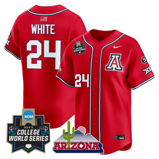 Men's Arizona Wildcats #24 Mason White Red 2025 World Series Vapor Premier Limited College Baseball Jersey - All Stitched