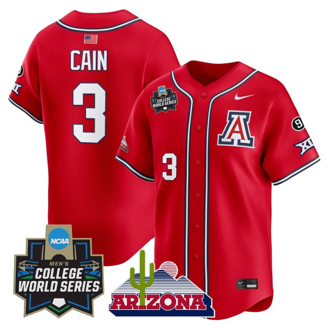 Men's Arizona Wildcats #3 Andrew Cain Red 2025 World Series Vapor Premier Limited College Baseball Jersey - All Stitched