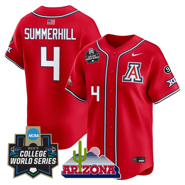Men's Arizona Wildcats #4 Brendan Summerhill Red 2025 World Series Vapor Premier Limited College Baseball Jersey - All Stitched