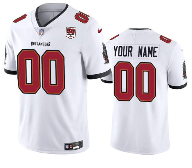 Tampa Bay Buccaneers Custom White 2025 50th Anniversary Patch Vapor Untouchable Limited Stitched Football Jersey