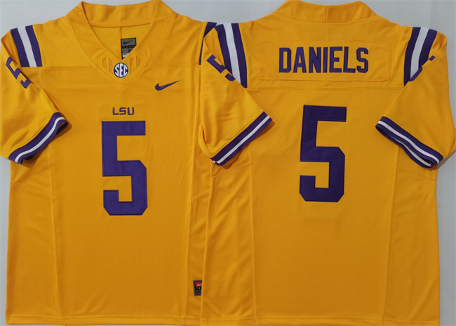 Men's LSU Tigers #5 Jayden Daniels Yellow F.U.S.E. Stitched Football Jersey