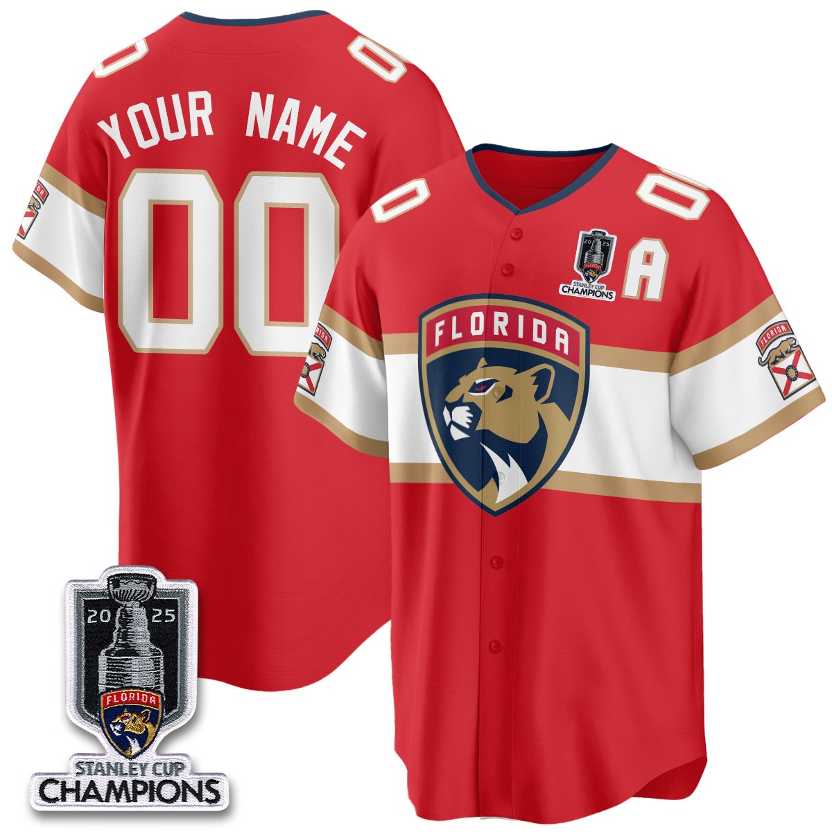 Florida Panthers Custom Red 2025 Stanley Cup Champions Baseball Jersey - All Stitched