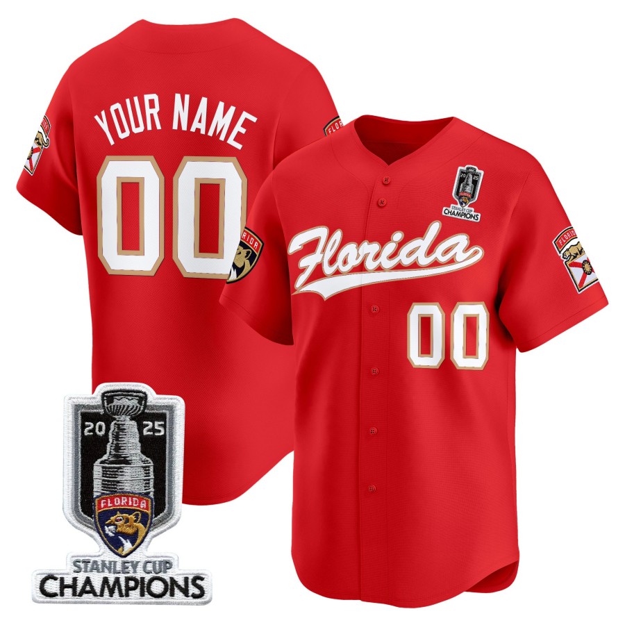 Florida Panthers Baseball Custom Red Limited 2025 Stanley Cup Champions Vapor Jersey - All Stitched