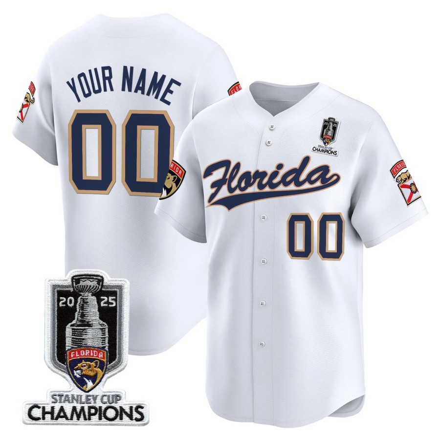Florida Panthers Baseball Custom White Limited 2025 Stanley Cup Champions Vapor Jersey - All Stitched