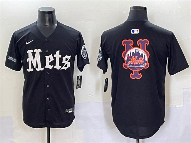 Men's New York Mets Team Big Logo Black 'Gotham Gothic Edition' Vapor Premier Limited Stitched Baseball Jersey