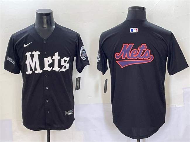 Men's New York Mets Team Big Logo Black 'Gotham Gothic Edition' Vapor Premier Limited Stitched Baseball Jerseys