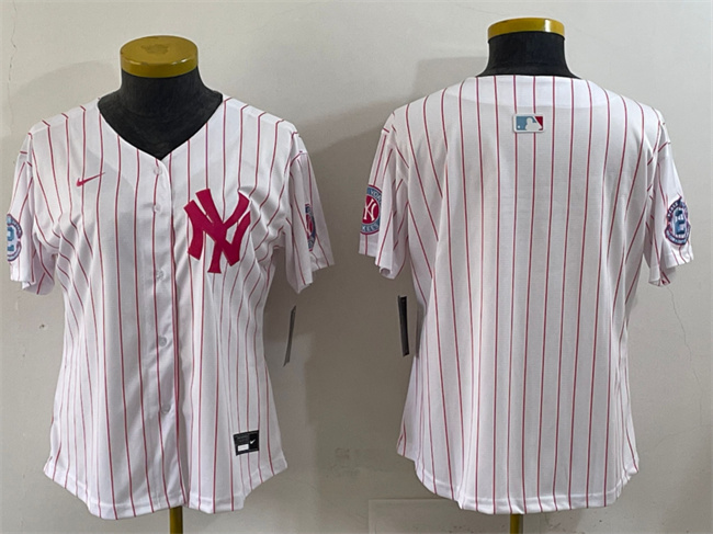 WMNS New York Yankees Blank White Pink Pinstripe Limited Stitched Baseball Jersey