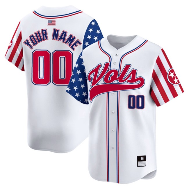 Tennessee Volunteers 2025 Independence Day White Baseball Custom Jersey - All Stitched