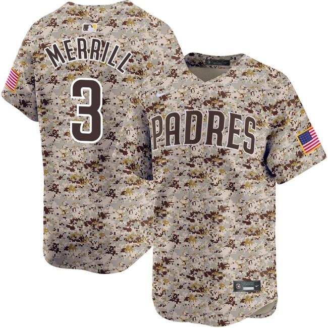 Men's San Diego Padres #3 Jackson Merrill Camo USMC Jersey - All Stitched