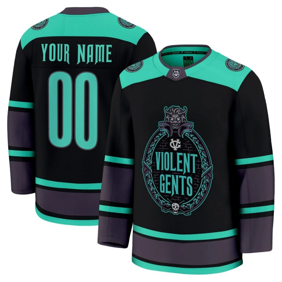 Violent Gentlemen Custom Black Green Hockey Jersey - All Stitched