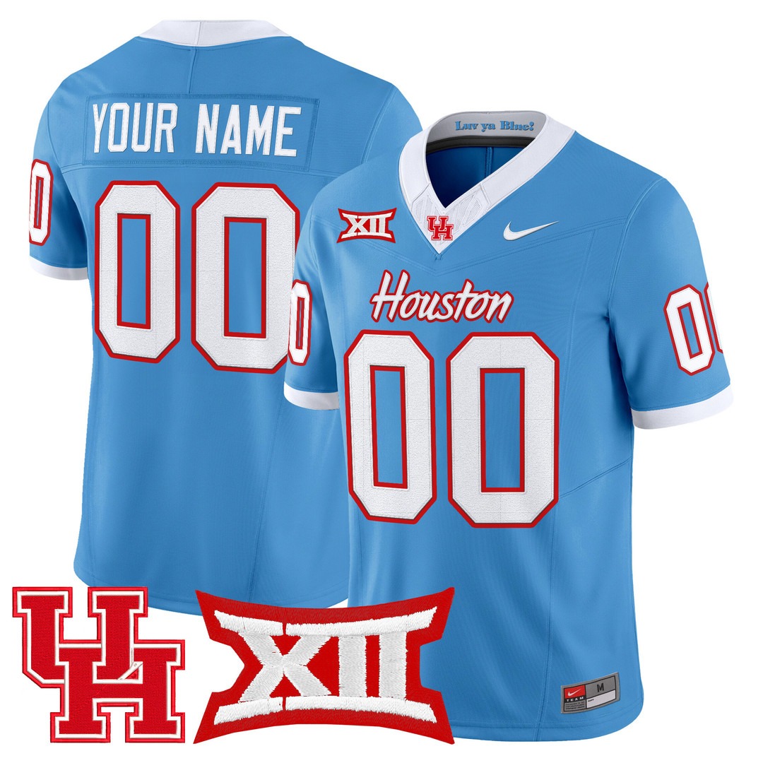 Houston Cougars Custom 2025 Nike F.U.S.E. Vapor Limited Football Jersey Light Blue - All Stitched