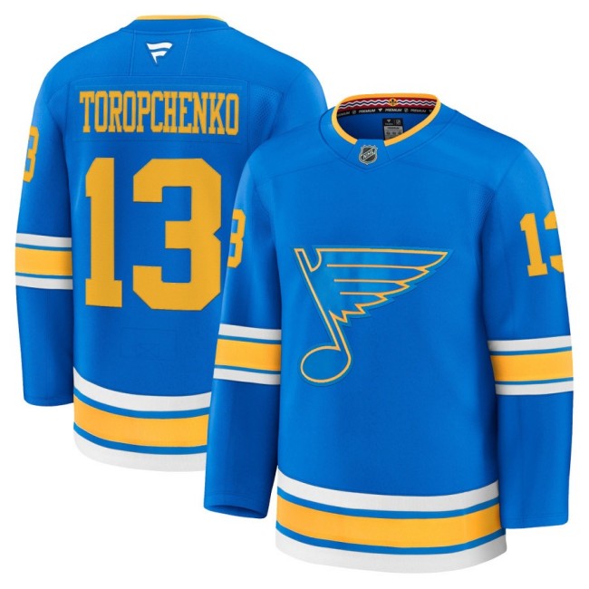 Men's St. Louis Blues #13 Alexey Toropchenko Blue 2025-26 Premium Stitched Hockey Jersey