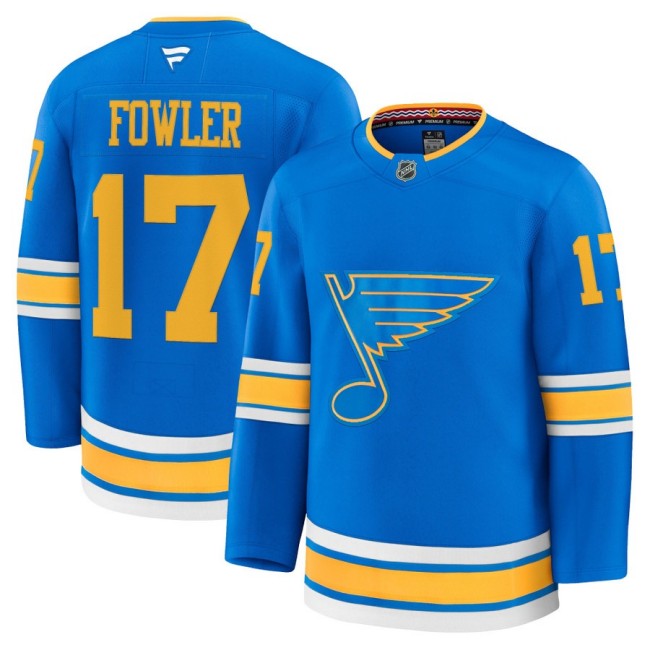 Men's St. Louis Blues #17 Cam Fowler Blue 2025-26 Premium Stitched Hockey Jersey
