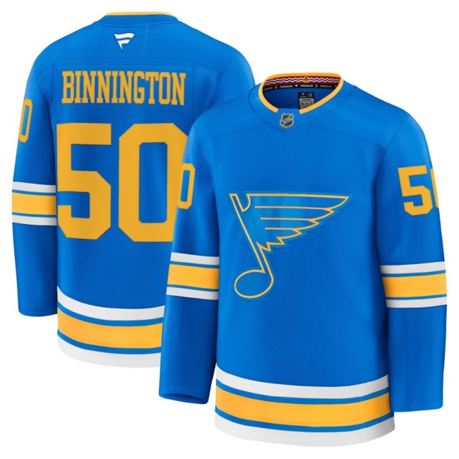 Men's St. Louis Blues #50 Jordan Binnington Blue 2025-26 Premium Stitched Hockey Jersey